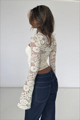 Sexy Lace Spliced Hollow Out Long Sleeve Tee