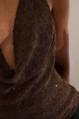 Glitter Solid Sheer Draped Halter Top