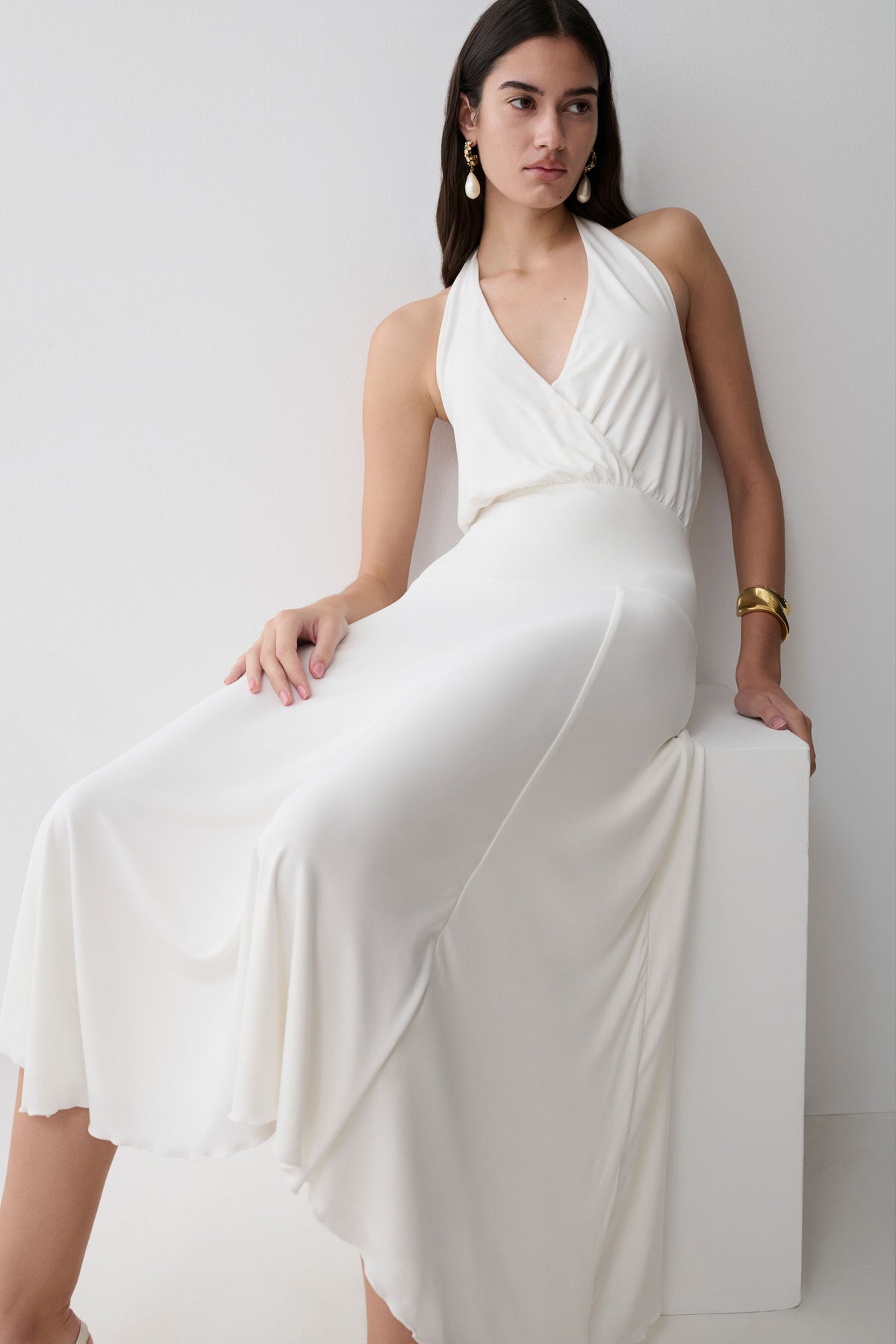 Krish Hankie Halter Midi Dress - White