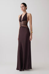 Dinah Lace And Satin Maxi Dress - Chocolate