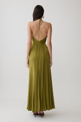 Maely Gathered Slinky Maxi Dress - Olive