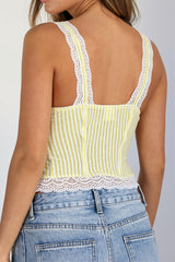 Lace Splicing Striped Tie Vest Blouse
