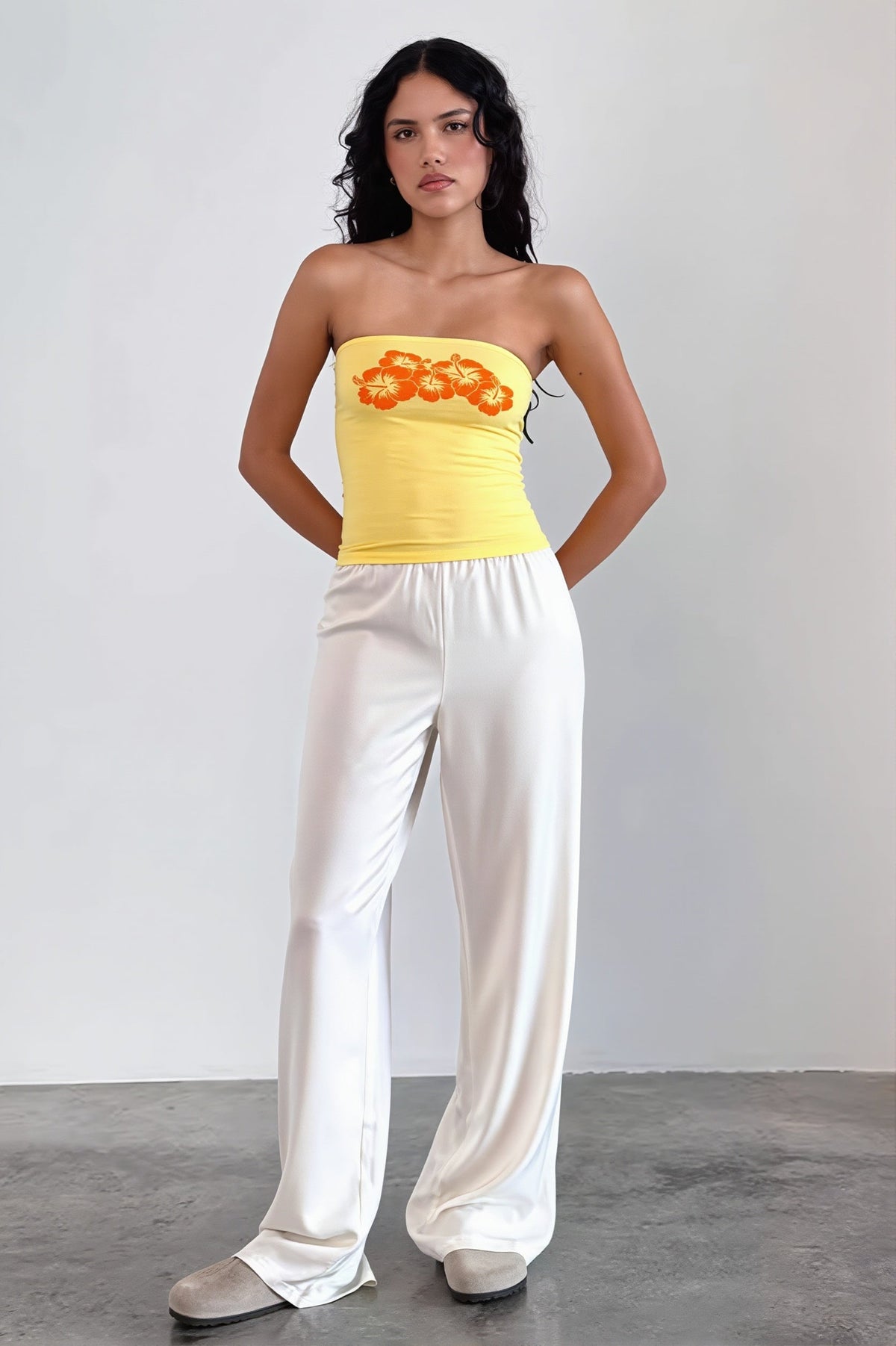 Printed Strapless Backless Crop Top Sexy Slim Blouse