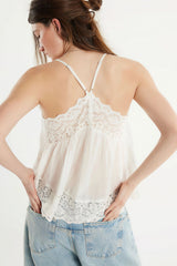 Lace Trim Ruffle Strap Cami Top