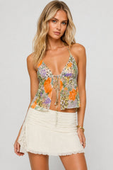 Leopard Floral Sexy Tie Halter Top