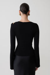 Ricky Knit Long Sleeve Longline Top - Black