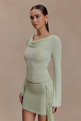 Elowen Knit Cowl Long Sleeve Top - Pastel Green