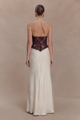 Sascha Lace And Satin Halter Maxi Dress - Ivory/Chocolate