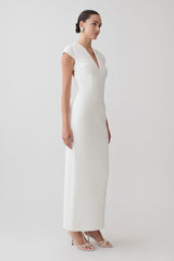 Briella V Neck Suiting Maxi Dress - Ivory
