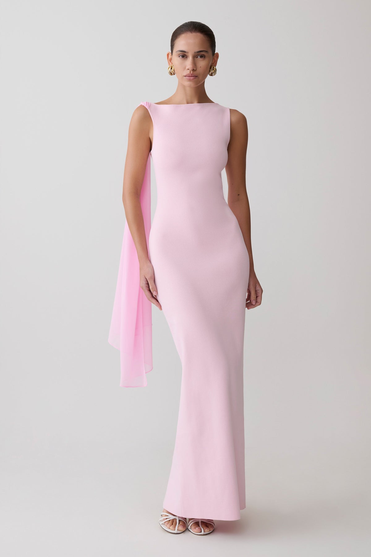 Farid Bandage Maxi Dress With Chiffon - Baby Pink