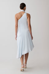 Evelina Halter Asymmetric Hem Midi Dress - Ice Blue