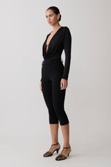Ren Cowl Long Sleeve Slinky Bodysuit - Black