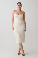 Vina Gathered Jersey Midi Dress - Ivory