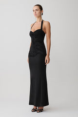 Hoai Gathered Slinky Halter Maxi Dress - Black