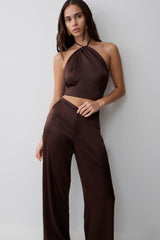 Mariana Halter Silk Blend Sleeveless Top - Dark Chocolate