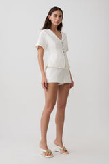 Melody Linen Short With Lace - White