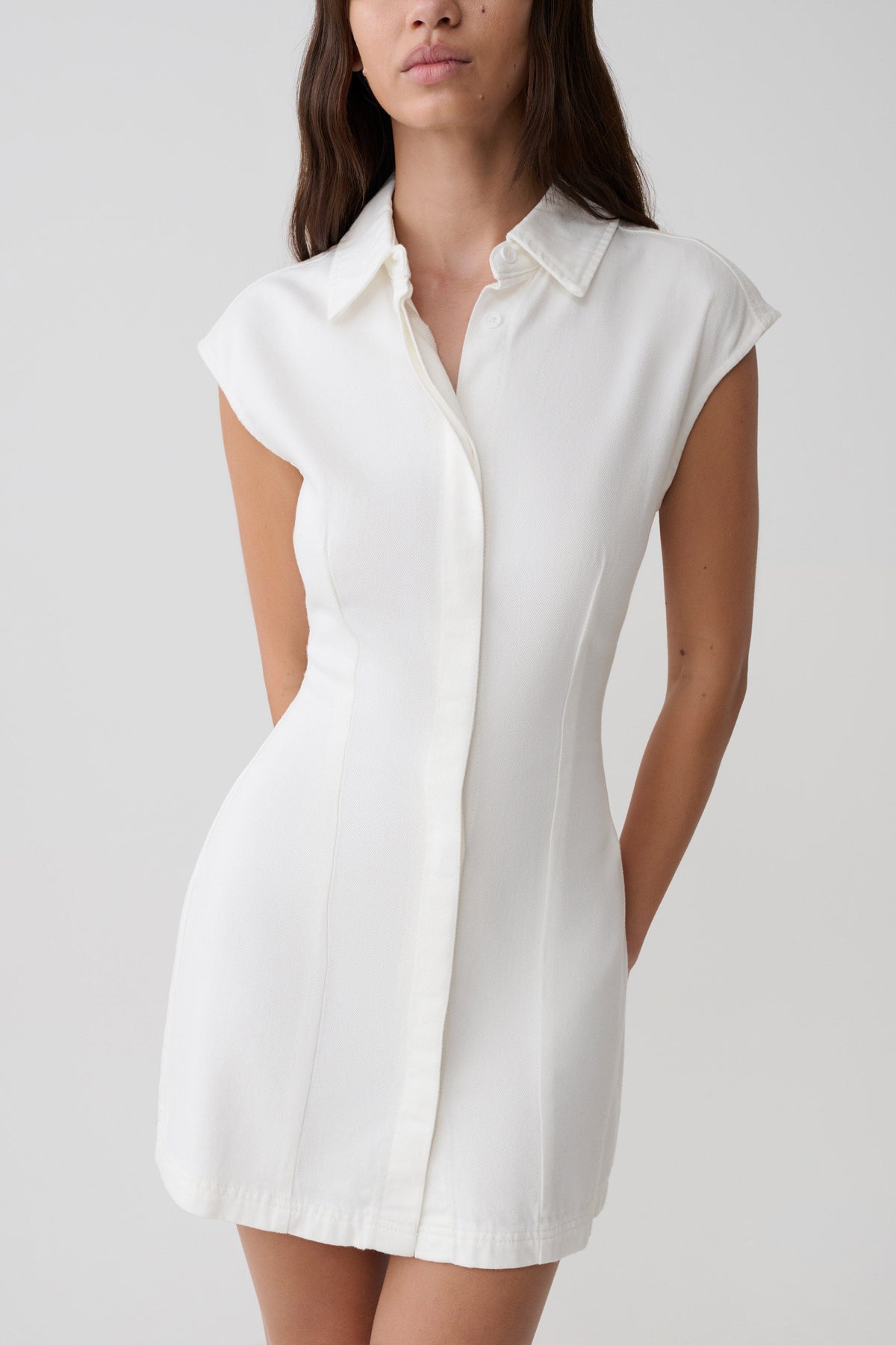 Sheriden Collared Mini Denim Dress - White