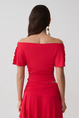 Talise Modal Flounce Short Sleeve Top - Red