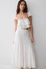Skylar Lace Panelled Midi Skirt - White