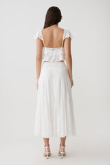 Skylar Lace Panelled Midi Skirt - White