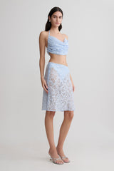 Kiara Pearl Beaded Cowl Crop Top - Powder Blue