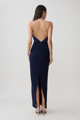 Elina Satin Necklace Maxi Dress - Navy