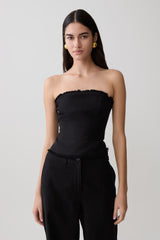 Annie Strapless Tie Back Linen Top - Black