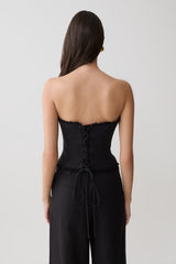 Annie Strapless Tie Back Linen Top - Black