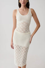 Atlantis Crochet Knit Midi Skirt - White