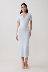 Nichelle Short Sleeve Collared Knit Midi Dress - Light Blue