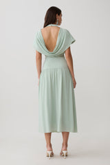 Ailla High Neck Cowl Midi Dress - Aqua Grey