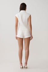 Krissy Rolled Hem Denim Shorts - White