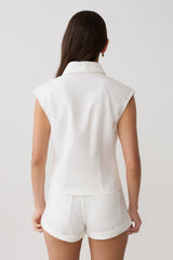 Jeremy Collared Denim Longline Top - White