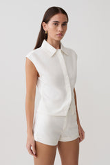 Jeremy Collared Denim Longline Top - White