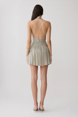 Lucille Halter Pleated Mini Dress - Silver