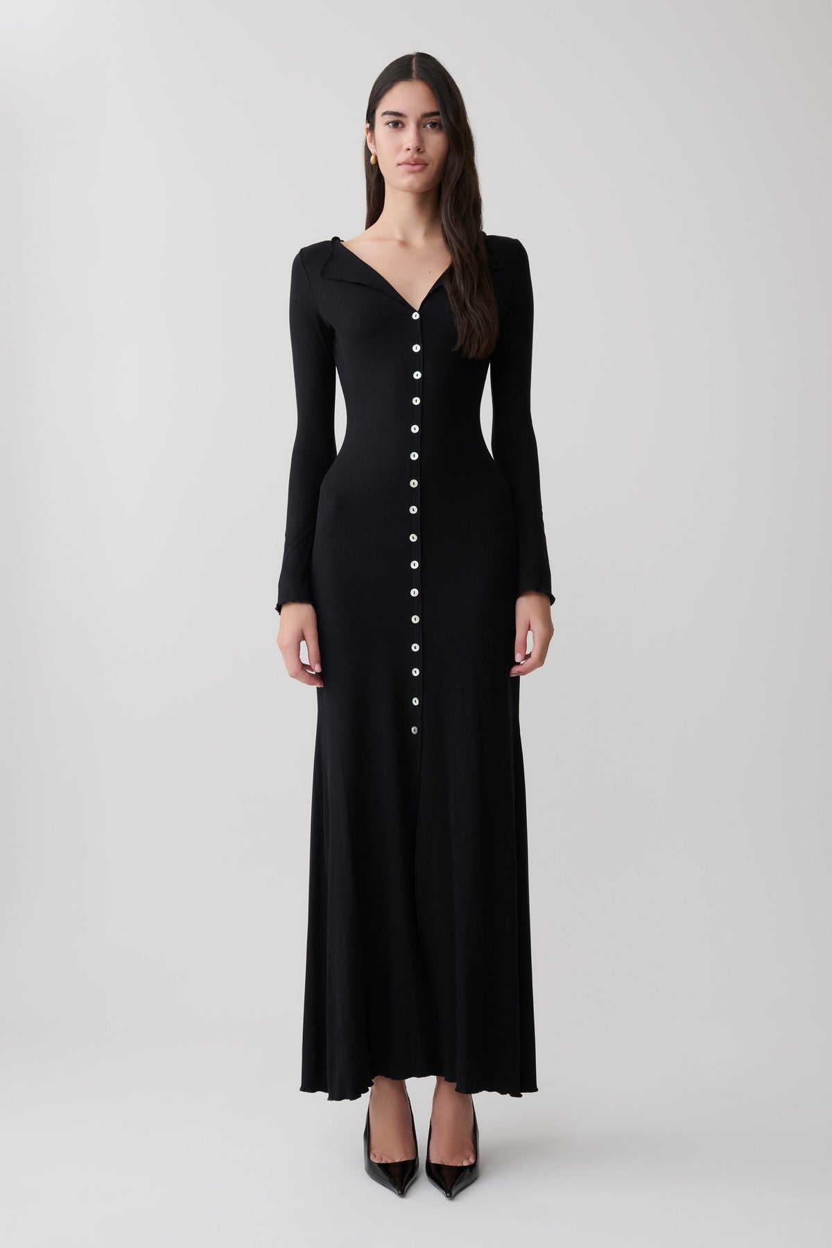 Tanya Buttoned Long Sleeve Maxi Dress - Black