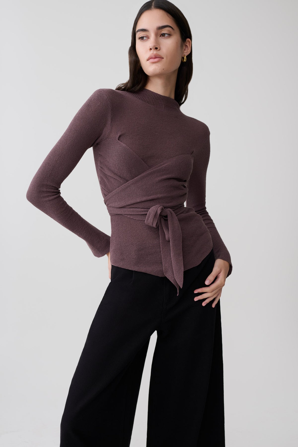Lawson Wrap Knit Long Sleeve Top - Peppercorn