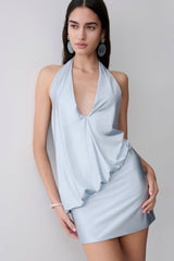 Arabel Draped Halter Mini Dress - Pale Blue