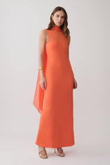 Dakota Chiffon Maxi Dress With Scarf - Orange