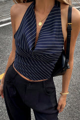 Elegant Striped Cropped Halter Top