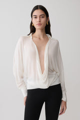 Berkley Draped Long Sleeve Shirt - White