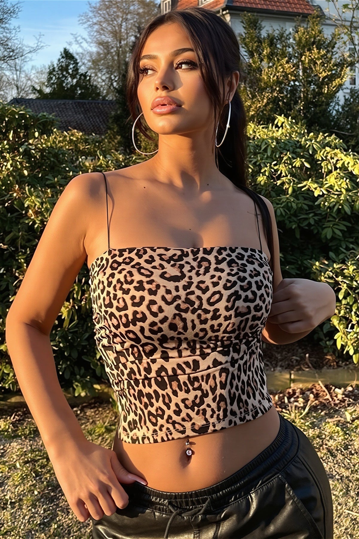 Leopard Cropped Bandeau Cami Top