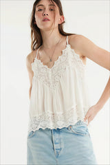 Lace Trim Ruffle Strap Cami Top