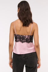 Lace Color Block Satin Backless Cami Top