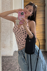 Chic Polka Dot Backless Halter Bodycon Layering Halter Top