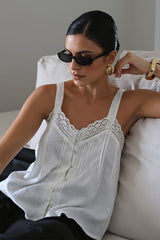 Cotton V Neck Lace Trim Relaxed Cami Top