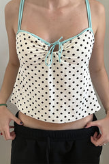 Mint Polka Dot Hollow Out Cami Top