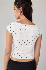 Cropped Fitted Retro Polka Dot T‑shirt