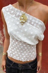 Stylish Polka Dot Mesh Irregular Blouse