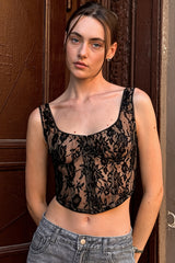 Sheer Lace Trim Sexy Cami Top